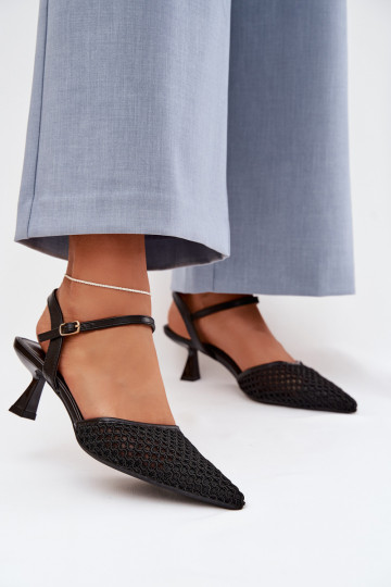 Sieviešu basenes ar papēdi ar tīkliņu melnas krāsas Brilora