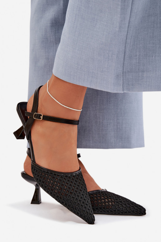 Sieviešu basenes ar papēdi ar tīkliņu melnas krāsas Brilora