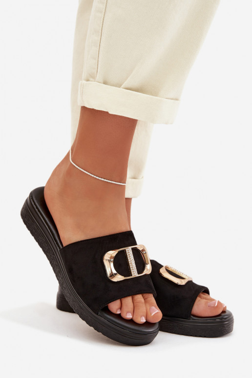 sieviešu čības Ze Zelta krāsasm Detalem melnas krāsas Elmera