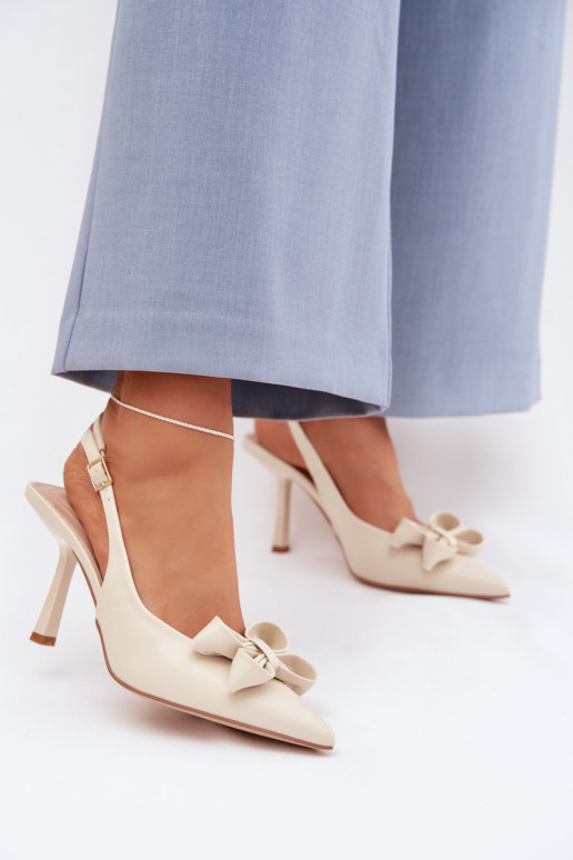 Sieviešu basenes ar papēdi ar bantītēm smilšu krāsas Jonera