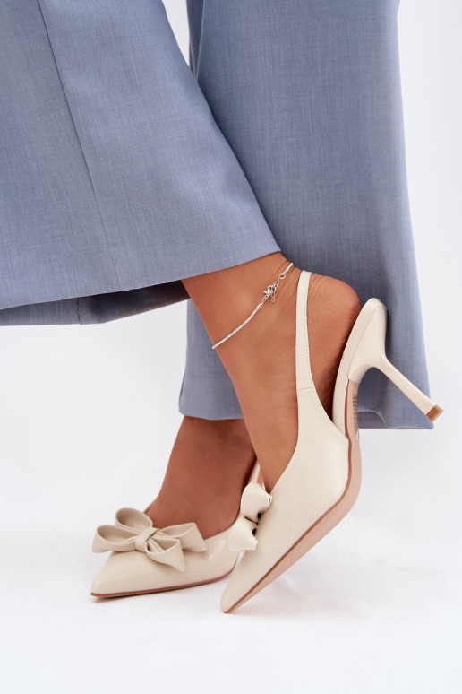 Sieviešu basenes ar papēdi ar bantītēm smilšu krāsas Jonera