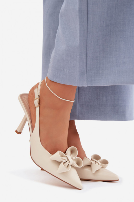 Sieviešu basenes ar papēdi ar bantītēm smilšu krāsas Jonera