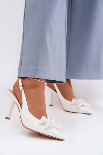 Sieviešu basenes ar papēdi ar bantītēm baltas krāsas Jonera