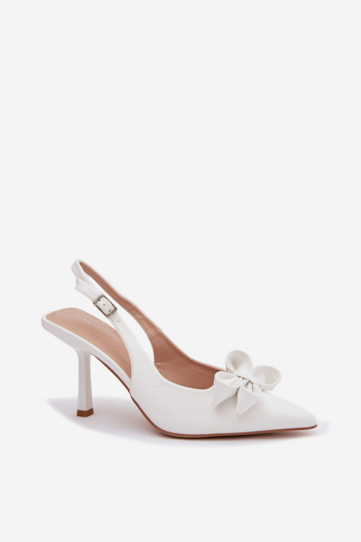 Sieviešu basenes ar papēdi ar bantītēm baltas krāsas Jonera