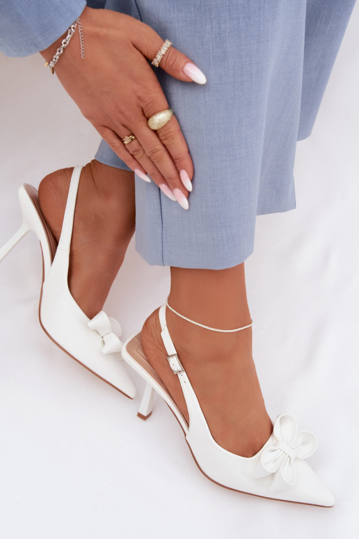 Sieviešu basenes ar papēdi ar bantītēm baltas krāsas Jonera