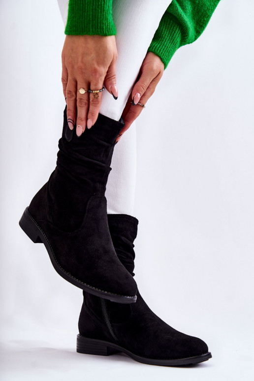 Sieviešu volāni Zamšādas kurpes melnas krāsas Joanne