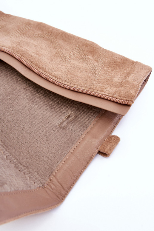 zamšādas sieviešu garie zābaki ar papēdi smilšu krāsas Khabira