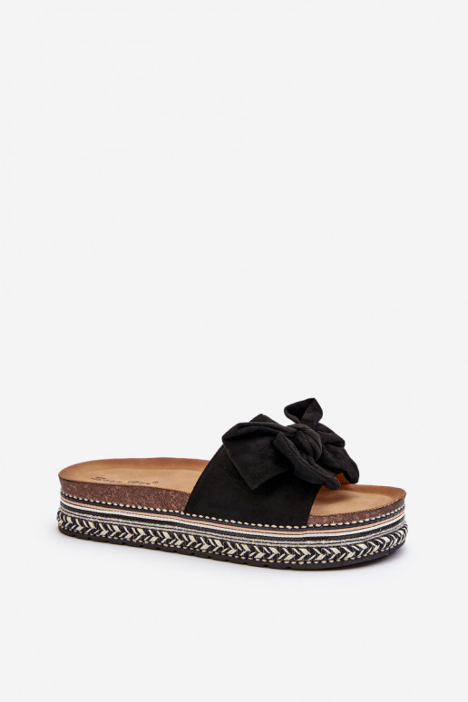 sieviešu čības ar platformu ar bantītēm melnas krāsas Evatria