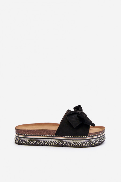 sieviešu čības ar platformu ar bantītēm melnas krāsas Evatria