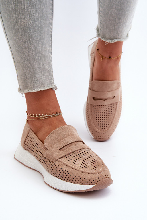 Sieviešu mokasīni ar apzeltītu zoli Eko zamšādaoIne smilšu krāsas Inesqua