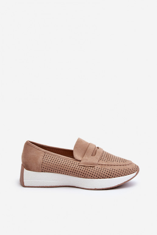 Sieviešu mokasīni ar apzeltītu zoli Eko zamšādaoIne smilšu krāsas Inesqua