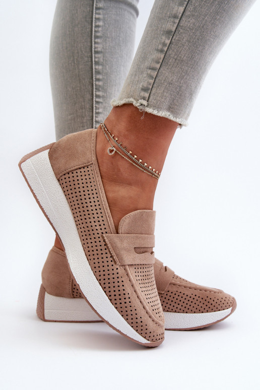 Sieviešu mokasīni ar apzeltītu zoli Eko zamšādaoIne smilšu krāsas Inesqua