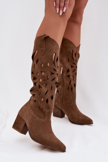 Ažūrs garie zābakiIeslēgtsturalnego zamšādasu Zazoo 3167 smilšu krāsas 2