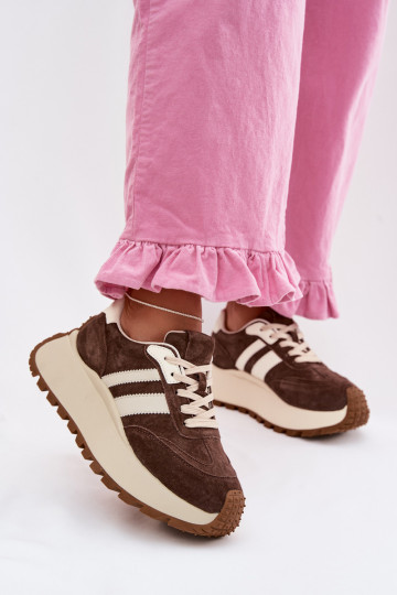 Sneakers modeļa apavi zamšādas ar platformu D&A GR61-5986 CzekoladoIne