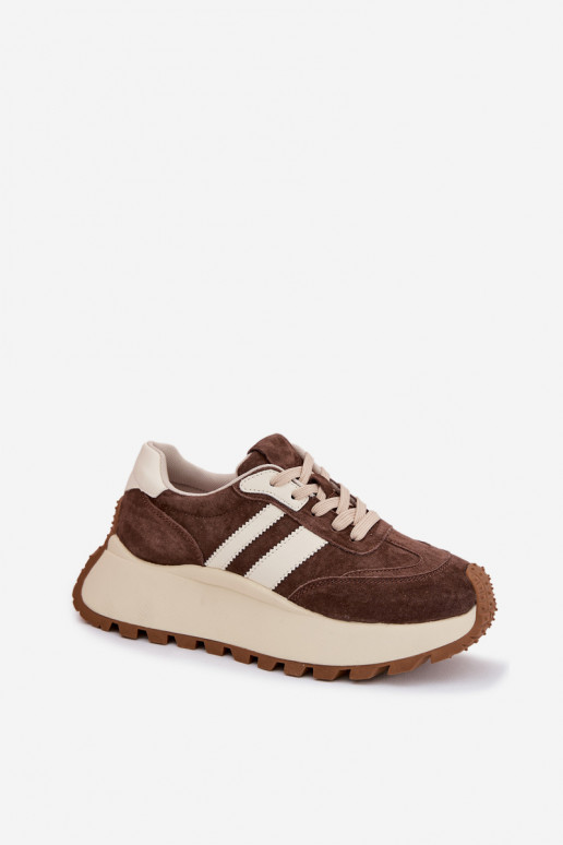 Sneakers modeļa apavi zamšādas ar platformu D&A GR61-5986 CzekoladoIne