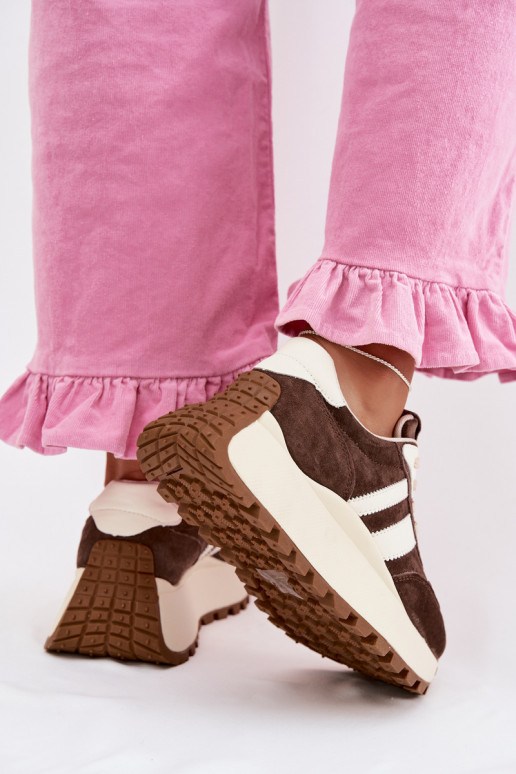 Sneakers modeļa apavi zamšādas ar platformu D&A GR61-5986 CzekoladoIne