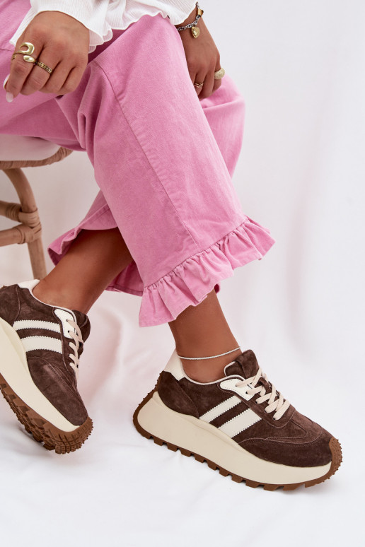 Sneakers modeļa apavi zamšādas ar platformu D&A GR61-5986 CzekoladoIne