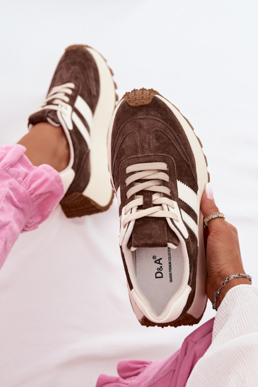 Sneakers modeļa apavi zamšādas ar platformu D&A GR61-5986 CzekoladoIne