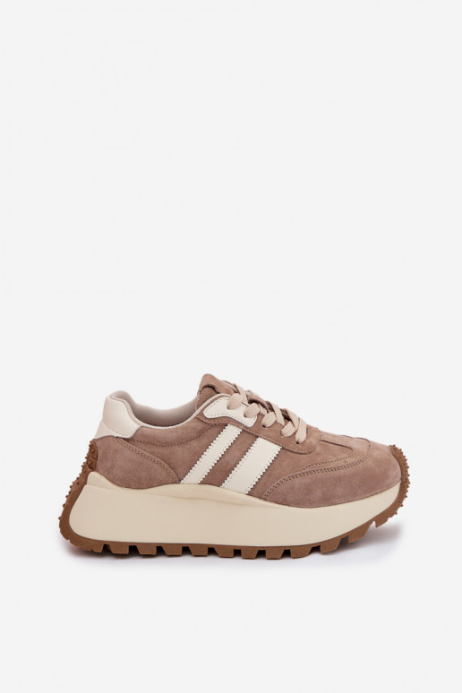 Sneakers modeļa apavi zamšādas ar platformu D&A GR61-5986 smilšu krāsas