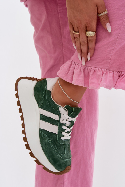 Sneakers modeļa apavi zamšādas ar platformu D&A GR61-5986 Zaļas krāsas