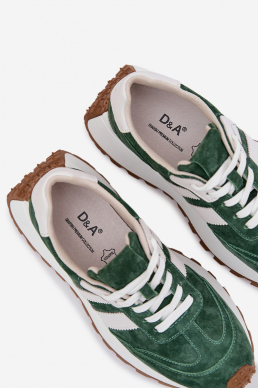 Sneakers modeļa apavi zamšādas ar platformu D&A GR61-5986 Zaļas krāsas