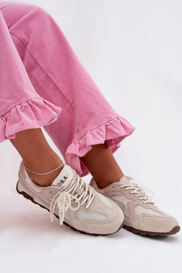 Āda zamšādas Sneakers modeļa apavi Sieviešu MK61-0705 Pelēkas krāsas