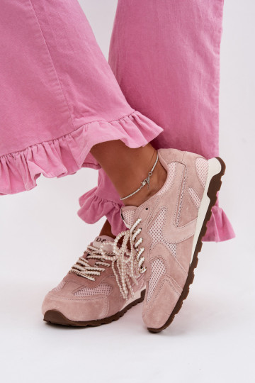 Āda zamšādas Sneakers modeļa apavi Sieviešu MK61-0705 Rozā krāsas 2