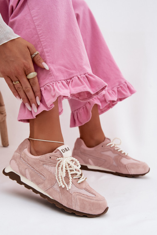 Āda zamšādas Sneakers modeļa apavi Sieviešu MK61-0705 Rozā krāsas