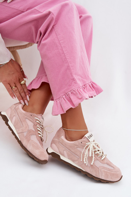 Āda zamšādas Sneakers modeļa apavi Sieviešu MK61-0705 Rozā krāsas