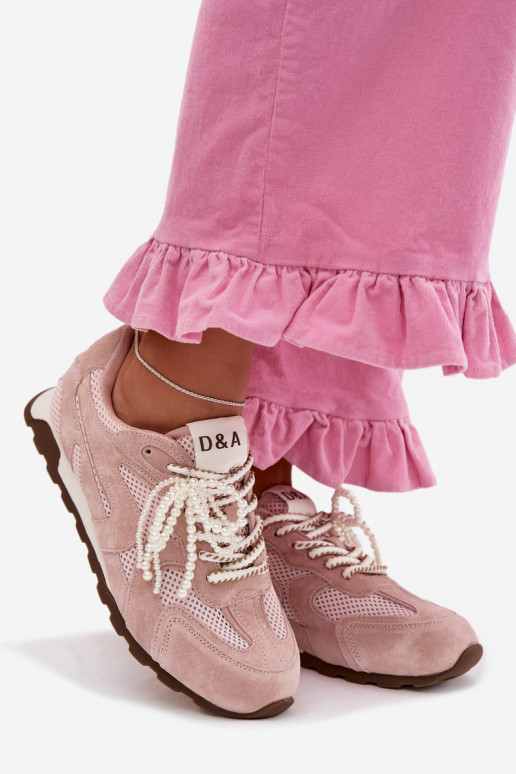 Āda zamšādas Sneakers modeļa apavi Sieviešu MK61-0705 Rozā krāsas