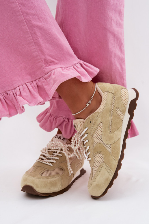 Āda zamšādas Sneakers modeļa apavi Sieviešu MK61-0705 zaļas krāsas