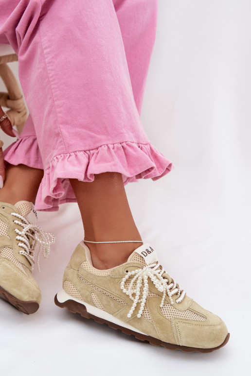 Āda zamšādas Sneakers modeļa apavi Sieviešu MK61-0705 zaļas krāsas