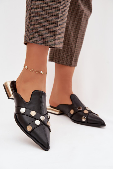 Čibas no dabīgas ādas Mule Sieviešu ar siksniņām D&A CR61-3058 melnas krāsas