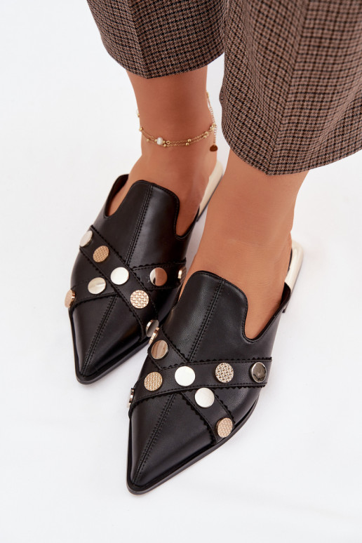 Čibas no dabīgas ādas Mule Sieviešu ar siksniņām D&A CR61-3058 melnas krāsas