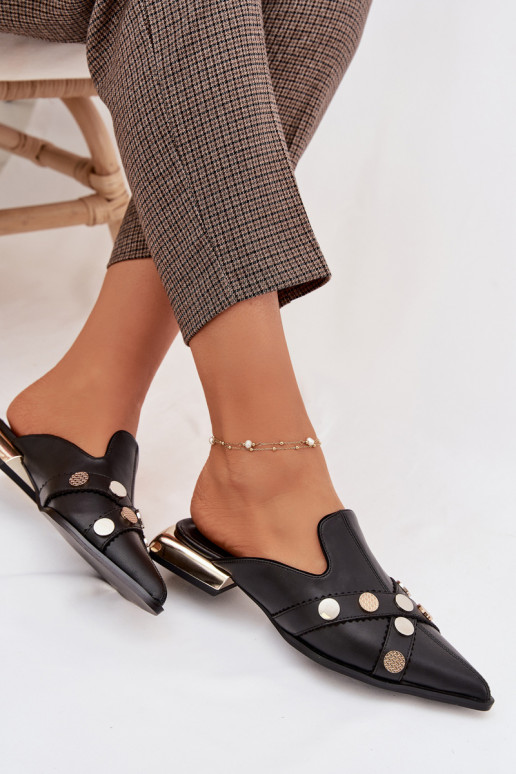 Čibas no dabīgas ādas Mule Sieviešu ar siksniņām D&A CR61-3058 melnas krāsas