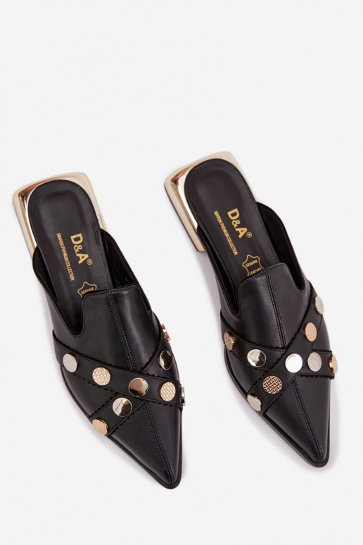 Čibas no dabīgas ādas Mule Sieviešu ar siksniņām D&A CR61-3058 melnas krāsas