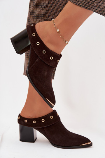 zamšādas čības Kovboju zābaki Sieviešu ar papēdi D&A CR61-3059 CzekoladoIne