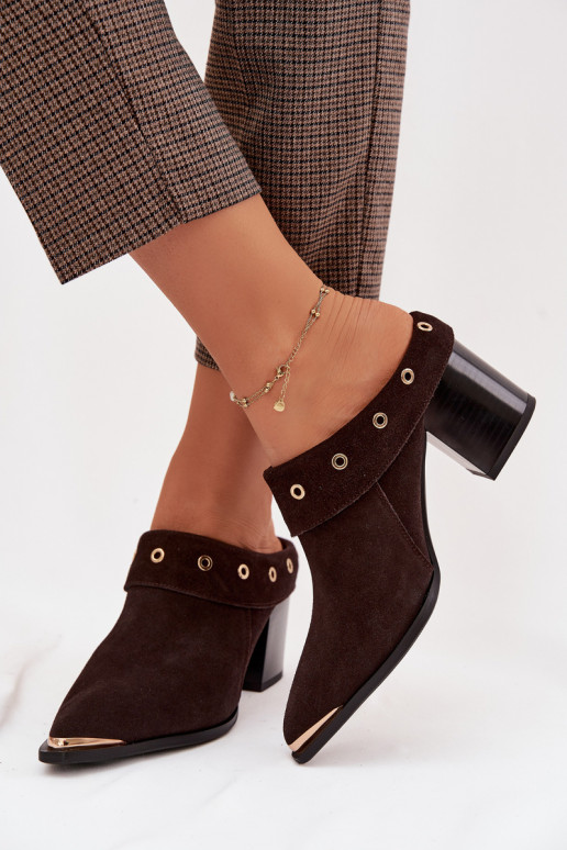 zamšādas čības Kovboju zābaki Sieviešu ar papēdi D&A CR61-3059 CzekoladoIne