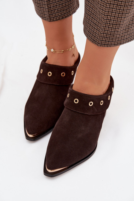 zamšādas čības Kovboju zābaki Sieviešu ar papēdi D&A CR61-3059 CzekoladoIne