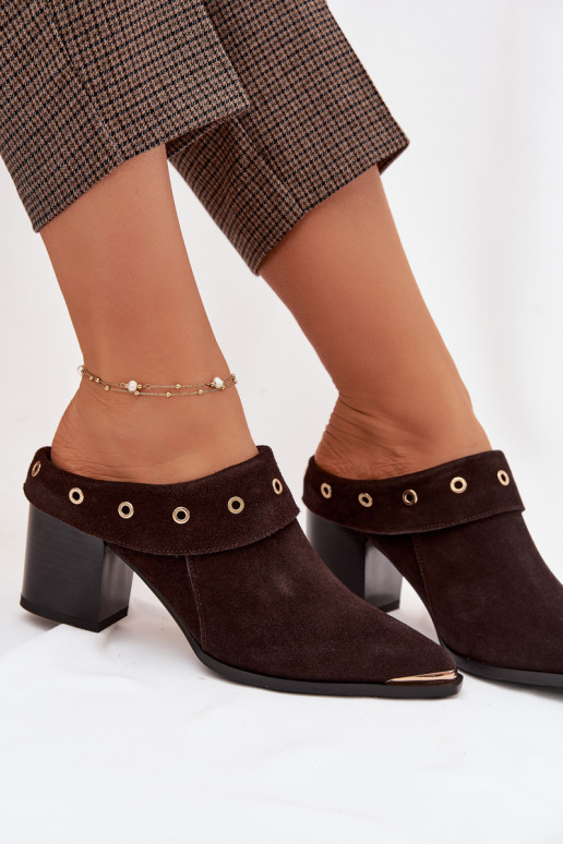 zamšādas čības Kovboju zābaki Sieviešu ar papēdi D&A CR61-3059 CzekoladoIne