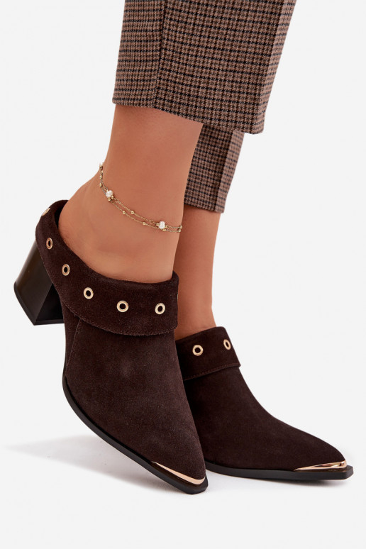 zamšādas čības Kovboju zābaki Sieviešu ar papēdi D&A CR61-3059 CzekoladoIne