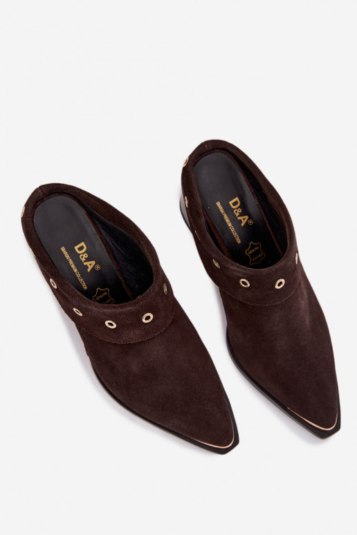 zamšādas čības Kovboju zābaki Sieviešu ar papēdi D&A CR61-3059 CzekoladoIne