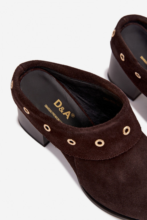 zamšādas čības Kovboju zābaki Sieviešu ar papēdi D&A CR61-3059 CzekoladoIne