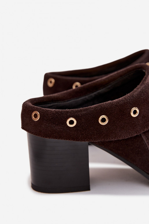 zamšādas čības Kovboju zābaki Sieviešu ar papēdi D&A CR61-3059 CzekoladoIne