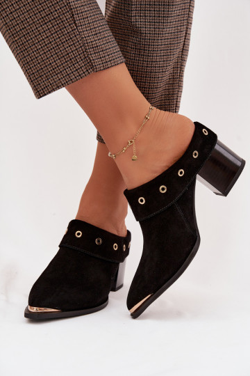 zamšādas čības Kovboju zābaki Sieviešu ar papēdi D&A CR61-3059 melnas krāsas