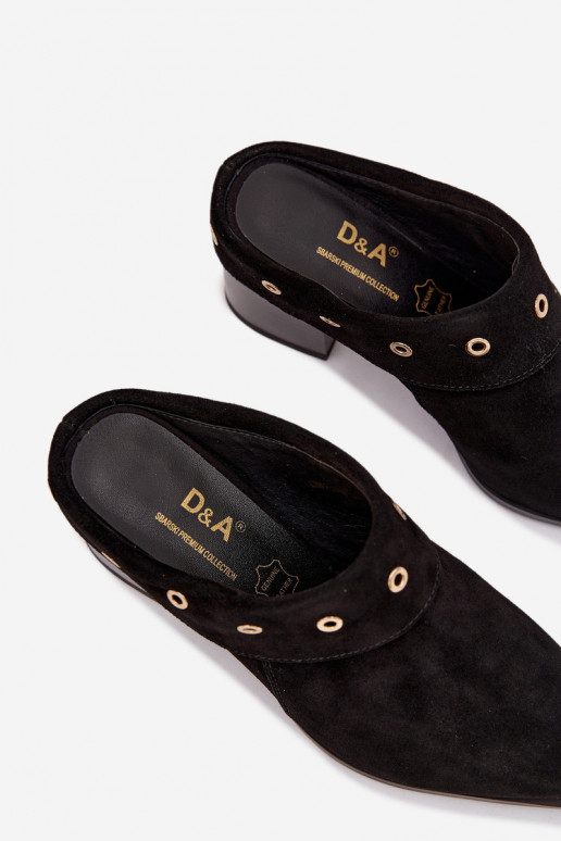 zamšādas čības Kovboju zābaki Sieviešu ar papēdi D&A CR61-3059 melnas krāsas