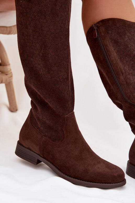 sieviešu garie zābaki Ar ažūra rakstu ar platiem papēžiem S.Barski HY61-8022 CzekoladoIne