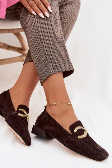 sieviešu mokasīniIeslēgtsturalnego zamšādasu Zelta krāsas Detal D&A CR61-3115 CzekoladoIne