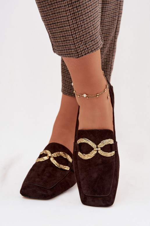 sieviešu mokasīniIeslēgtsturalnego zamšādasu Zelta krāsas Detal D&A CR61-3115 CzekoladoIne