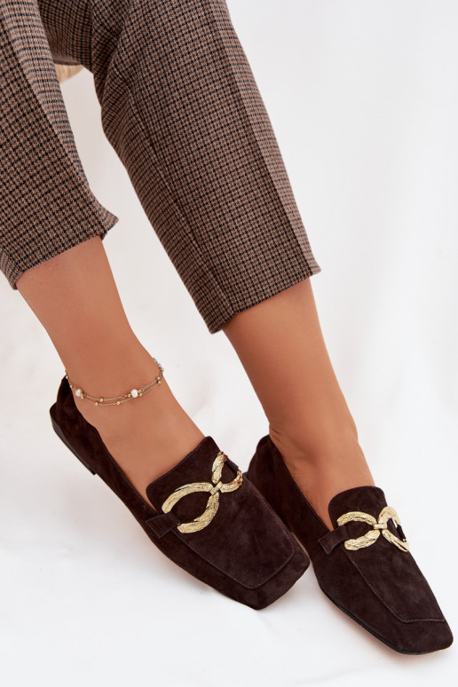 sieviešu mokasīniIeslēgtsturalnego zamšādasu Zelta krāsas Detal D&A CR61-3115 CzekoladoIne